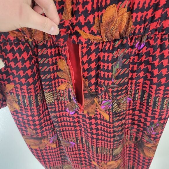 Vintage 100% Silk Anne Crimmins for Umi Collections Houndstooth + Florals Dress - Picture 13 of 16